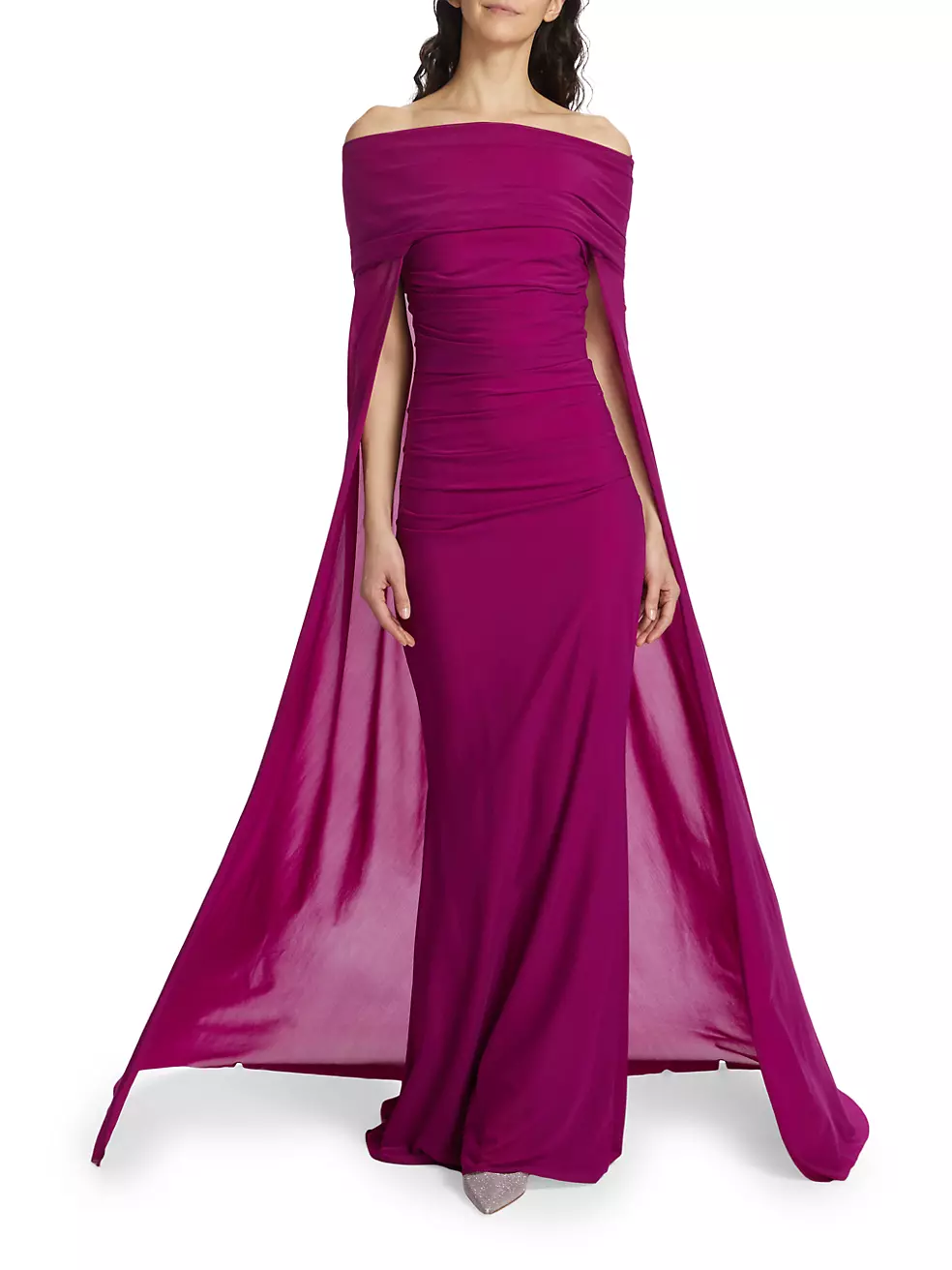 Shop Talbot Runhof Stretch-Tulle Cape Gown | Saks Fifth Avenue