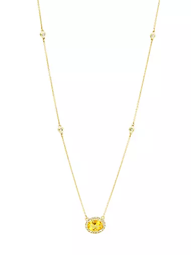 14K Yellow Gold, Citrine & 0.27 TCW Diamond Halo Pendant Necklace