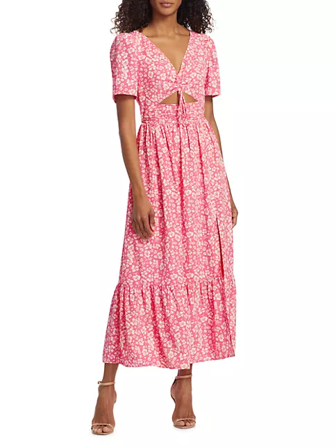 Shop Wayf Floral Ruched Cut-Out Midi-Dress | Saks Fifth Avenue