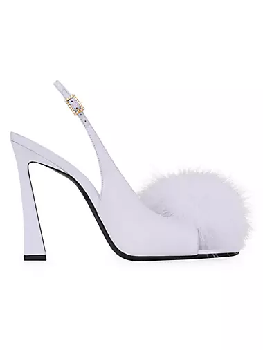 Mae Slingback Sandals In Crepe Satin With Feathers
