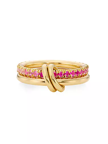 18K Yellow Gold & Pink Sapphire Two-Link Ring