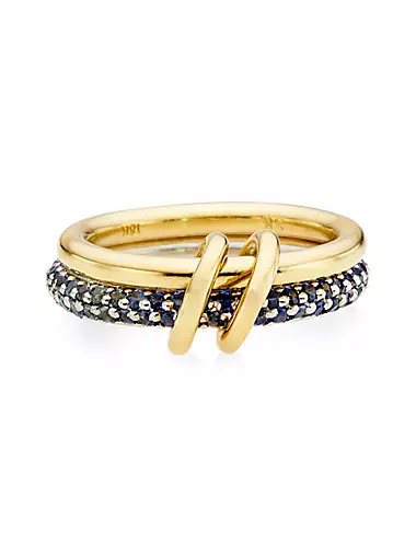 Saks Ombré Exclusive Two-Tone 18K Gold & Blue Sapphire Linked Rings