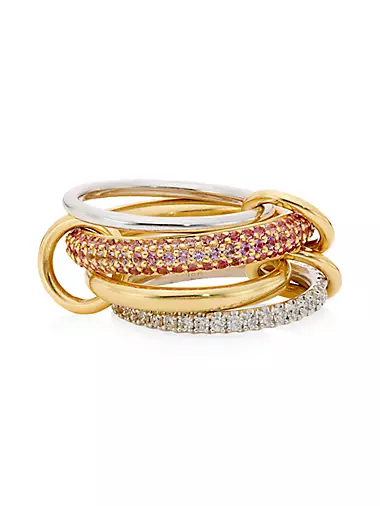 Two-Tone 18K Gold, Pink Sapphires & 2.15 TCW Diamond Four-Link Ring