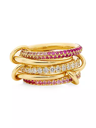 18K Yellow Gold, Pink Sapphire & 3.1 TCW Diamonds Five-Link Ring