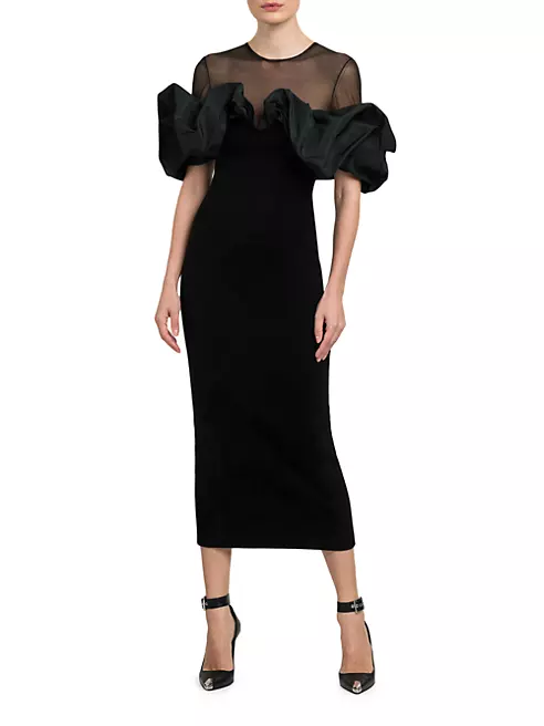 Shop Alexander McQueen Semi-Sheer Draped Midi-Dress | Saks Fifth Avenue