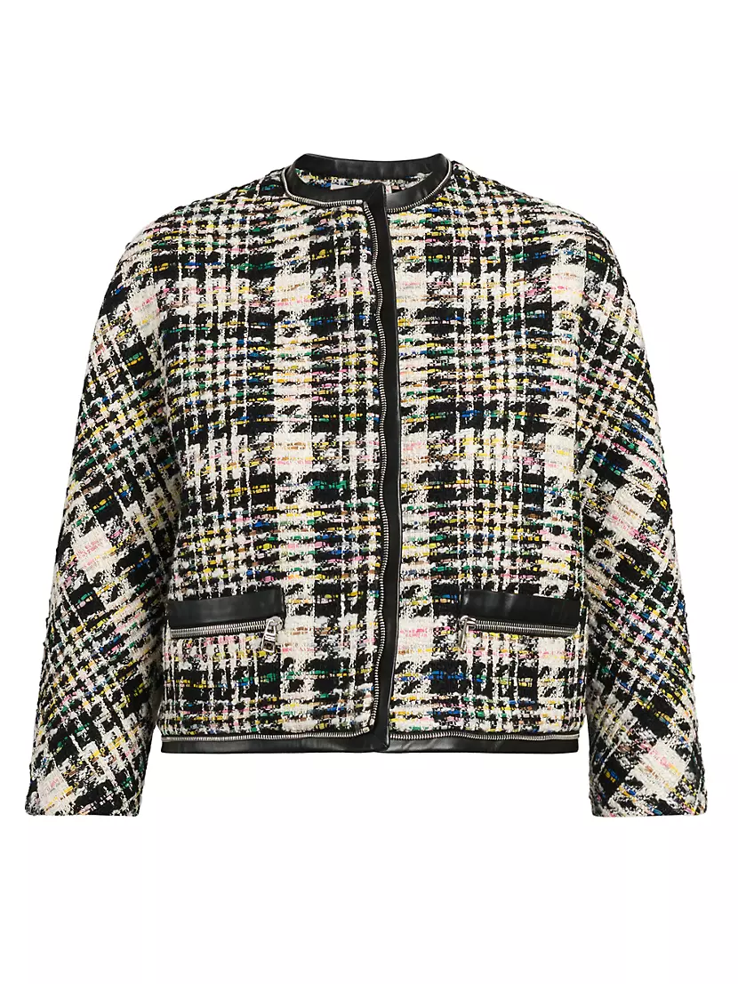 Shop Alexander McQueen Cropped Tweed & Leather Jacket | Saks Fifth Avenue