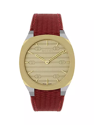 Gucci 25H Goldtone Stainless Steel & Leather Strap Watch/34MM