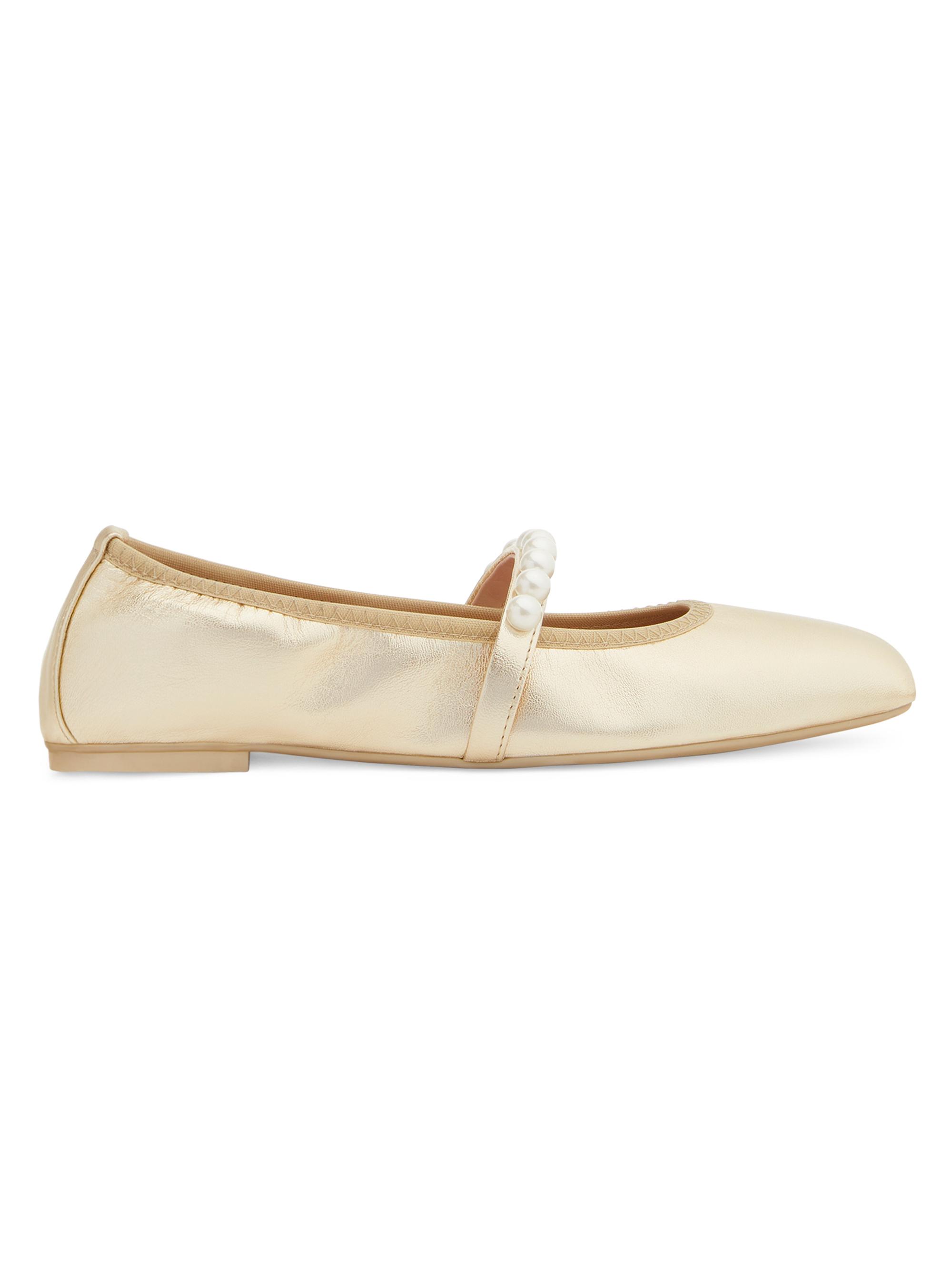 Goldie Metallic Leather Square-Toe Ballet Flats