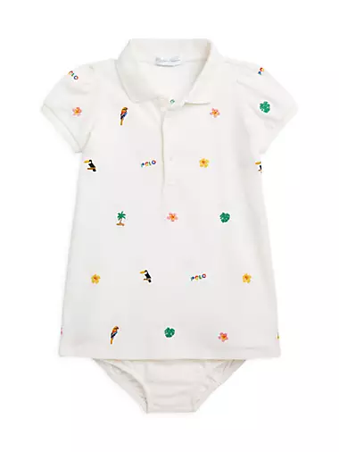 Baby Girl's Tropical Embroidered Polo Dress & Bloomers Set