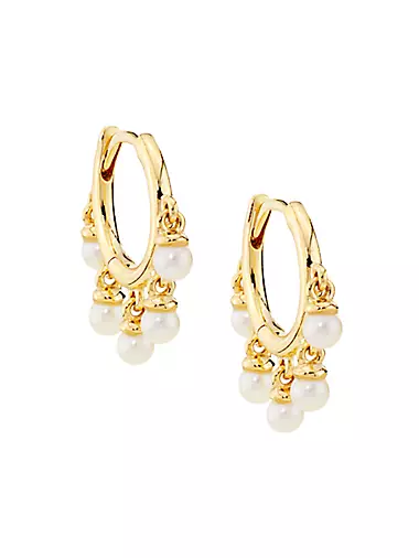 14K Yellow Gold & Cultured Freshwater Pearl Huggie Hoop Earrings