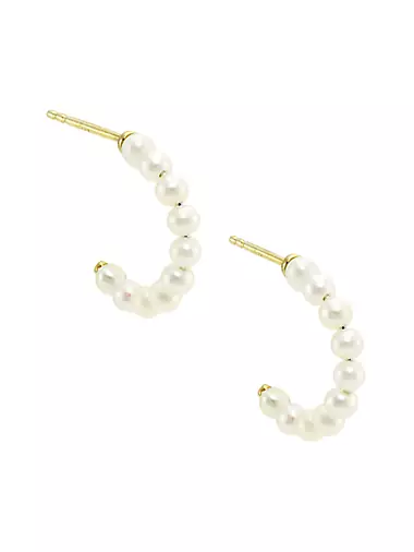 14K Yellow Gold & Cultured Freshwater Pearl Hoop Earrings