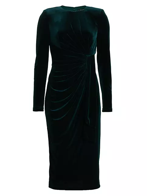 Shop Badgley Mischka Velvet Pleated Midi-Dress | Saks Fifth Avenue
