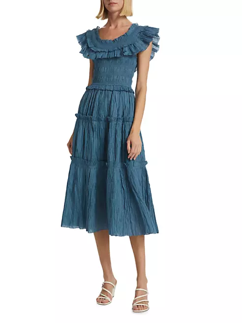 Shop Sea Micah Flutter-Sleeve Mocked Midi-Dress | Saks Fifth Avenue