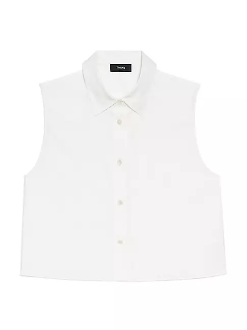 Shop Theory Cotton-Blend Cropped Sleeveless Shirt | Saks Fifth Avenue