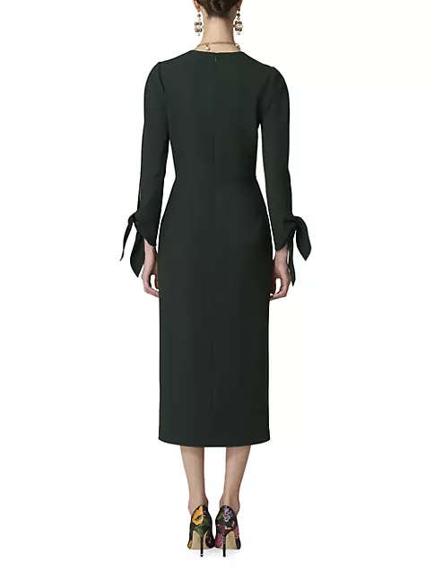 Shop Carolina Herrera Virgin Wool Tie-Cuff Midi-Dress | Saks Fifth Avenue