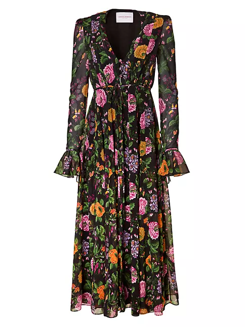 Shop Carolina Herrera Floral Button-Front Midi-Dress | Saks Fifth Avenue