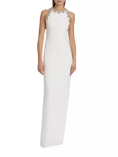 Shop Monique Lhuillier Embroidered-Trim Column Gown | Saks Fifth Avenue
