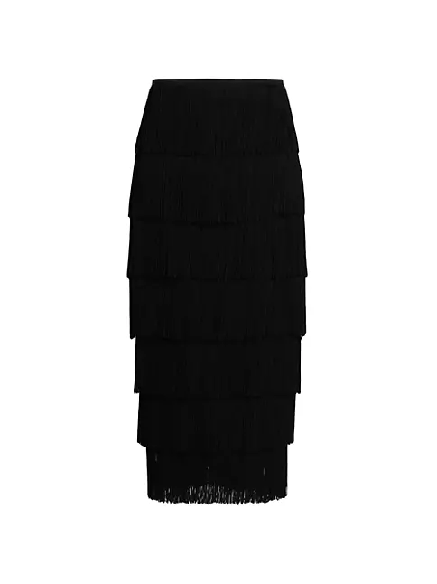 Shop Norma Kamali Tiered Fringe Midi-Skirt | Saks Fifth Avenue