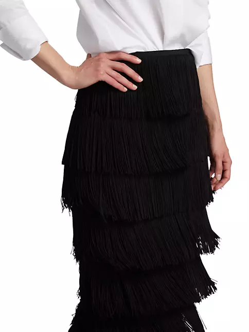 Shop Norma Kamali Tiered Fringe Midi-Skirt | Saks Fifth Avenue