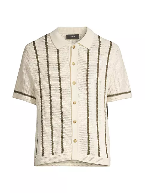 Shop Vince Crochet Striped Short-Sleeve Shirt | Saks Fifth Avenue