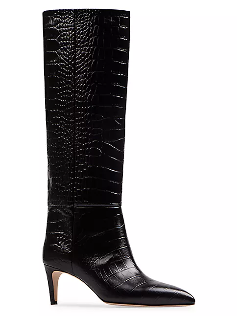 Shop Paris Texas Knee-High Croc-Embossed Leather Stiletto Boots | Saks ...