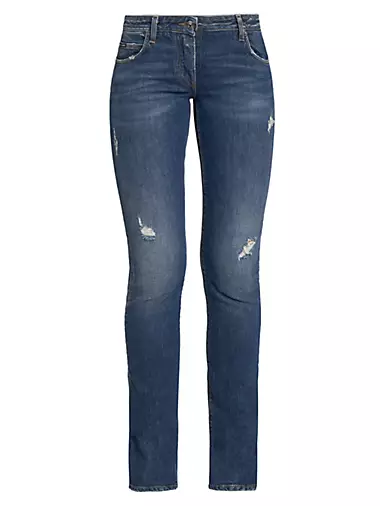 Mid-Rise Distressed Stretch Boot-Cut Jeans