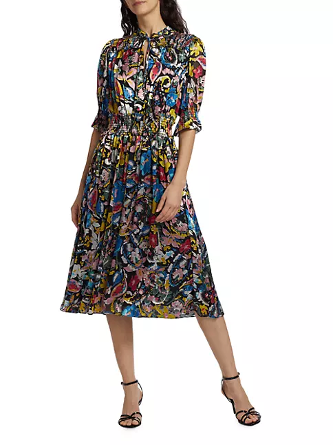 Shop Elie Tahari The Althea Floral Midi Dress | Saks Fifth Avenue