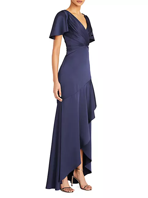 Shop Theia Valencia Flutter-Sleeve Satin Gown | Saks Fifth Avenue