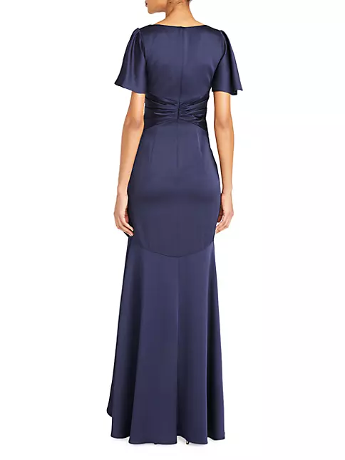 Shop Theia Valencia Flutter-Sleeve Satin Gown | Saks Fifth Avenue