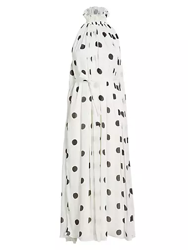 Pleated Polka-Dot Midi-Dress