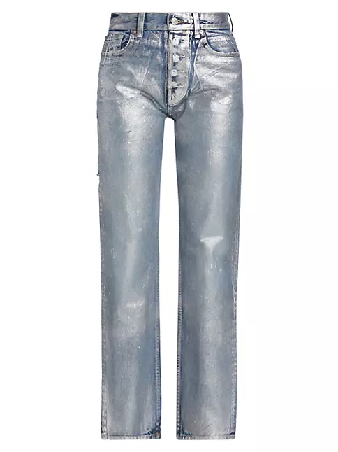 Shop EB Denim Foil High-Rise Straight-Leg Jeans | Saks Fifth Avenue