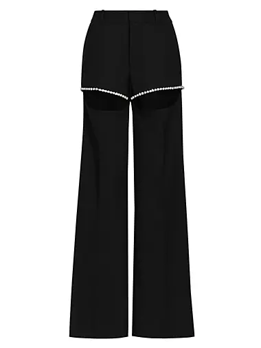Wide-Leg Crystal Cut-Out Trousers