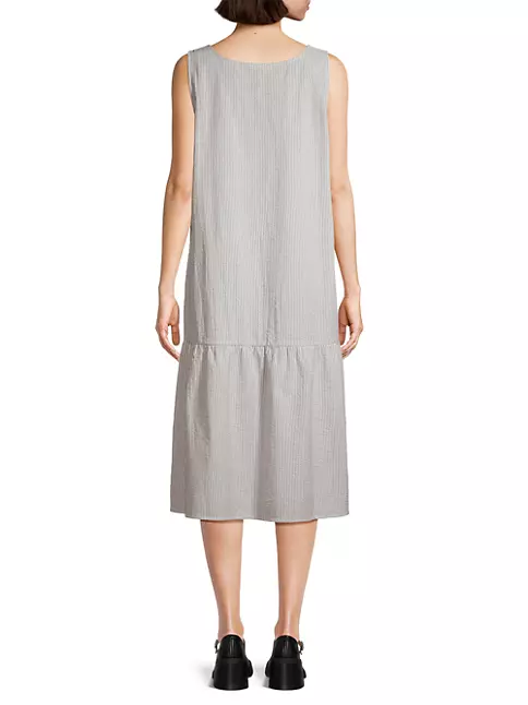 Shop Eileen Fisher Stripe Cotton Midi-Dress | Saks Fifth Avenue