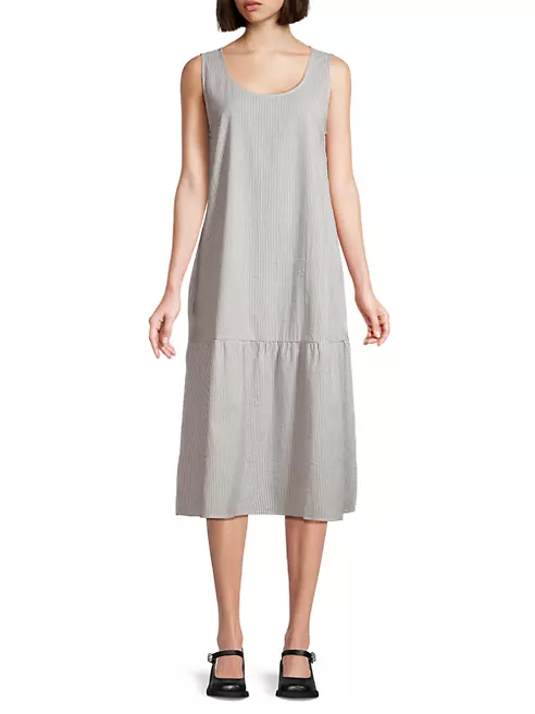 Shop Eileen Fisher Stripe Cotton Midi-Dress | Saks Fifth Avenue