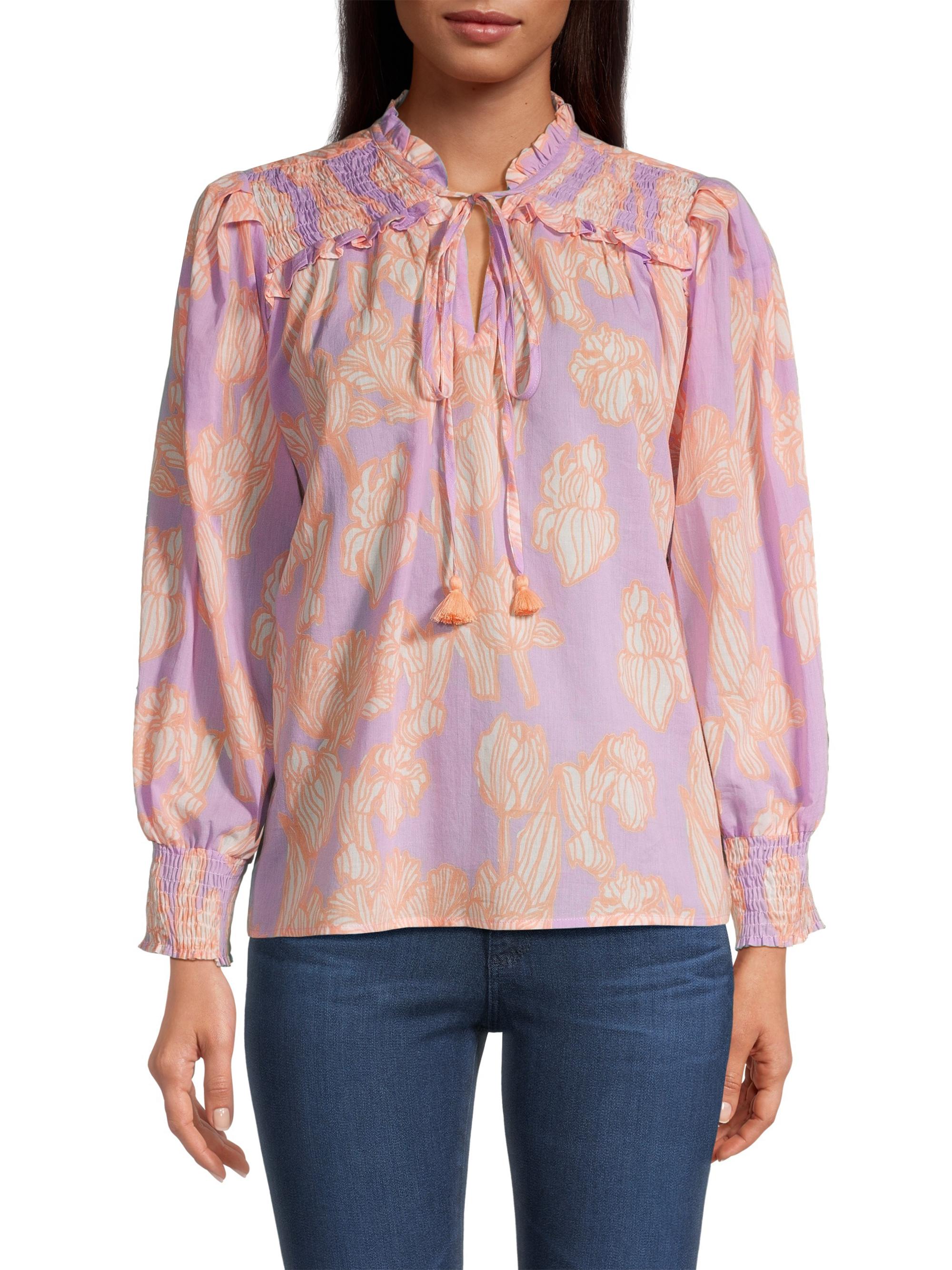 Pink Garden Flowers Smocked Blouse