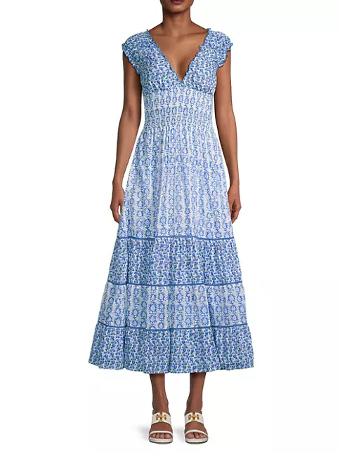 Shop Ro's Garden Hilda Cotton Geometric Smocked Maxi Dress | Saks Fifth ...