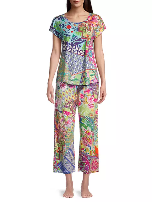Shop Johnny Was Talavera 2-Piece Floral Cotton-Blend Crop Pajama Set ...