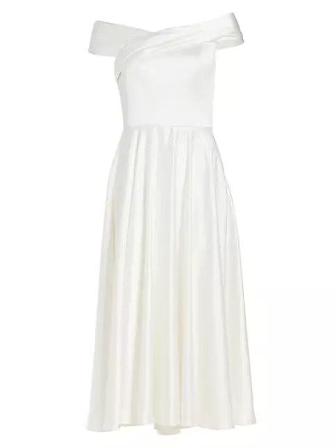 Shop Amsale Fluide Satin Off-The-Shoulder Bridal Dress | Saks Fifth Avenue