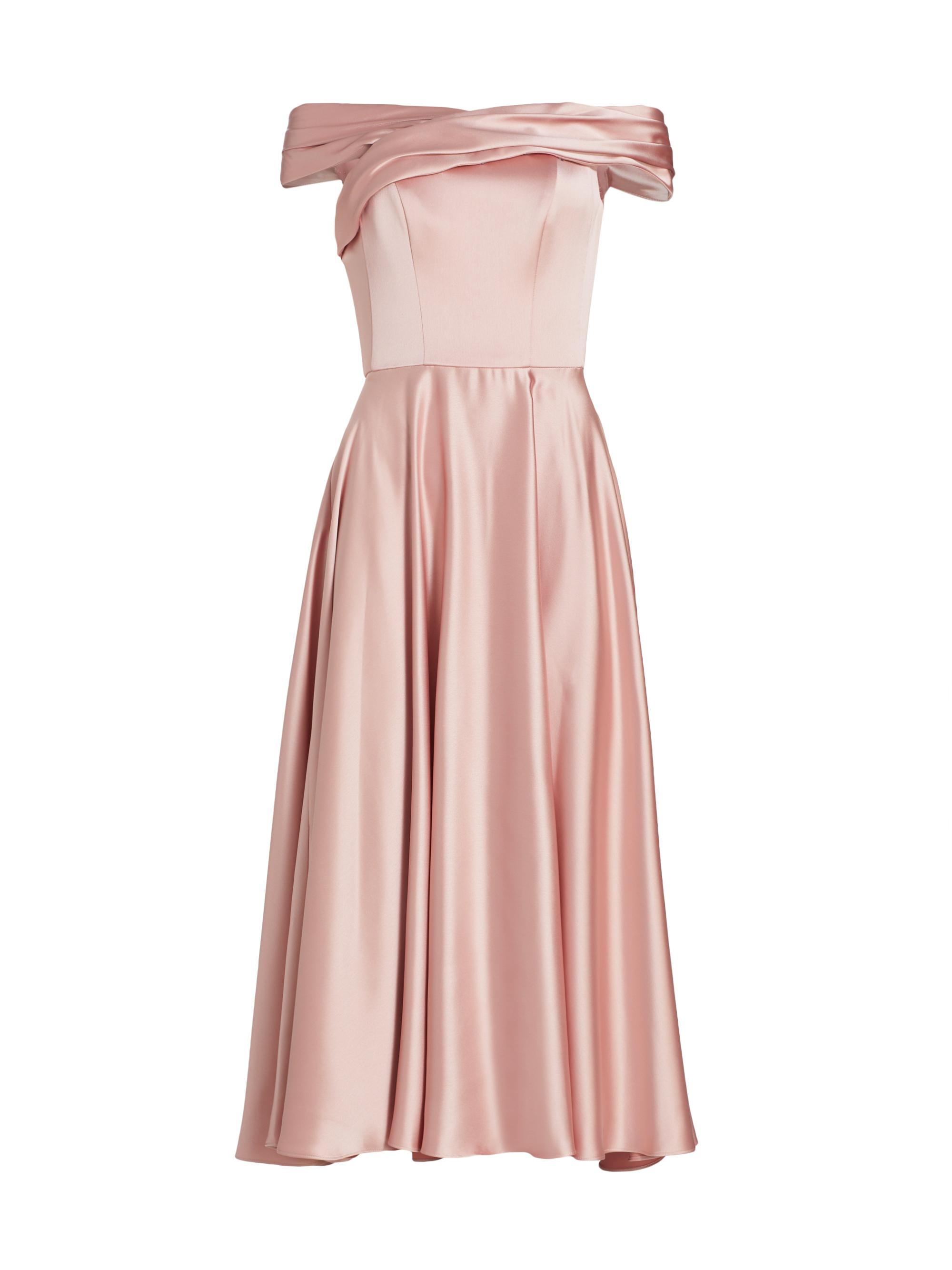 Off-the-shoulder Acetate Satin Pleated Dress Dusk