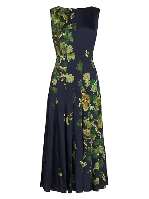 Shop Oscar de la Renta Sleeveless Acorn-Print Midi-Dress | Saks Fifth ...