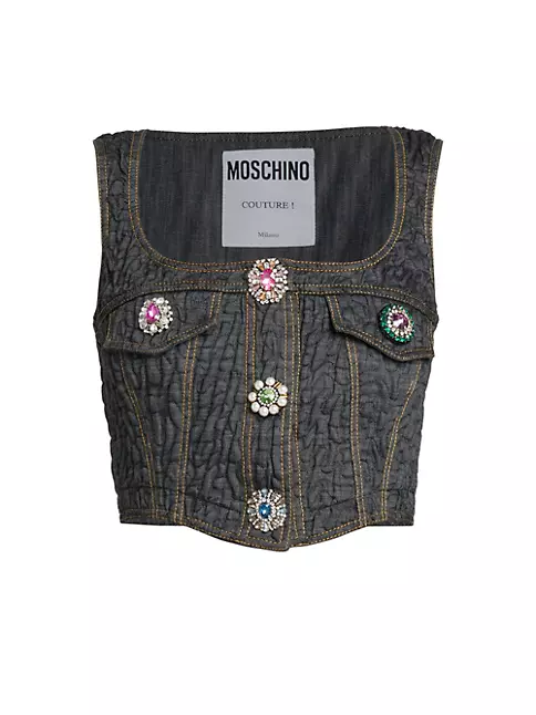 Shop Moschino Cotton-Blend Brooch-Embellished Bustier Top | Saks