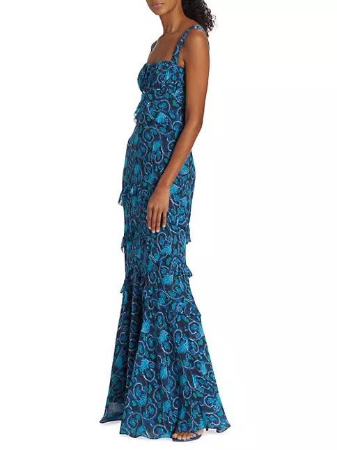 Shop Saloni Ruffled Silk Georgette Mermaid Gown | Saks Fifth Avenue