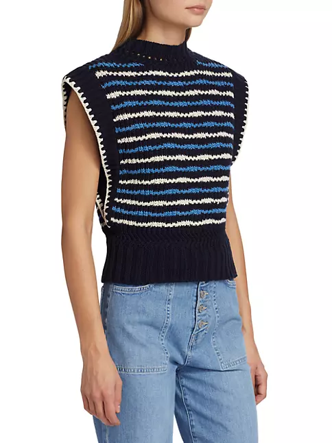 Shop Veronica Beard Tarina Stripe Cotton-Blend Sweater Vest | Saks ...
