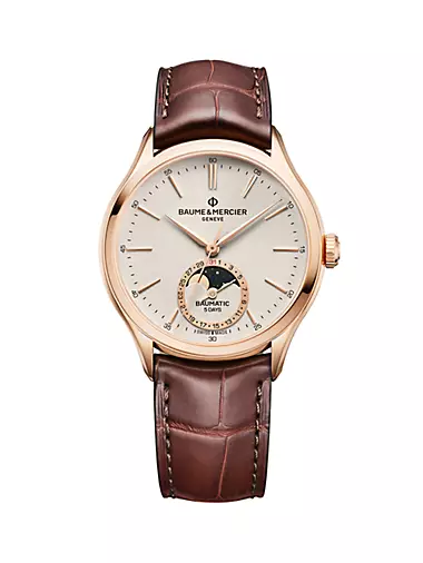 Clifton 10736 Rose-Goldtone Stainless Steel & Leather Strap Watch/39MM