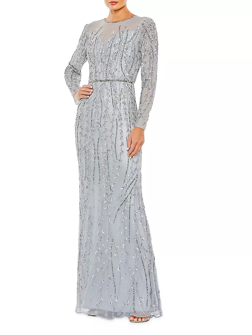 Shop Mac Duggal Embellished Long-Sleeve Column Gown | Saks Fifth Avenue