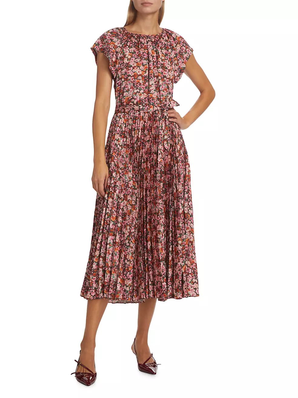 Shop Derek Lam 10 Crosby Demetria Pleated Floral Midi-Dress | Saks ...