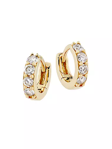 14K Yellow Gold & 0.22 TCW Diamond Huggie Hoop Earrings