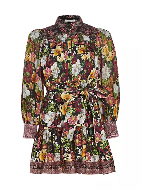 Shop Alice + Olivia Tiffie Floral Pintuck Minidress | Saks Fifth Avenue