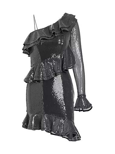 Sequin Ruffled One-Shoulder Minidress