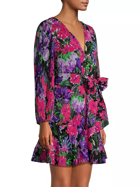 Shop Milly Liv Belted Floral Pleated Minidress | Saks Fifth Avenue